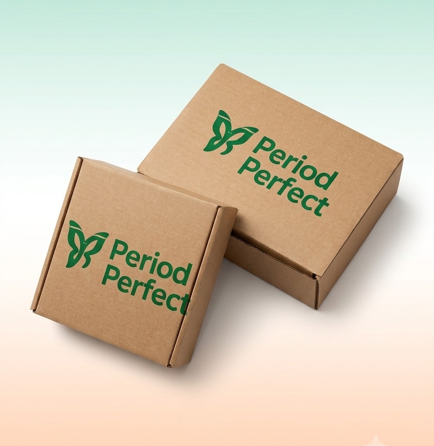 Period Perfect kraft mailer boxes with the butterfly logo